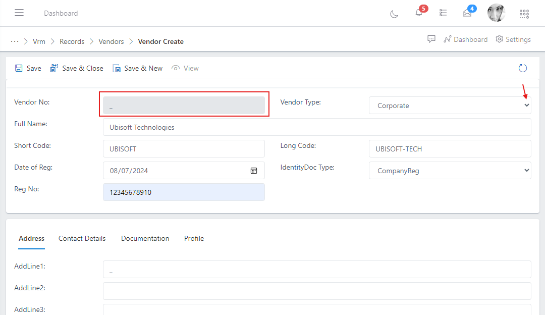 image showing vendor onboarding form