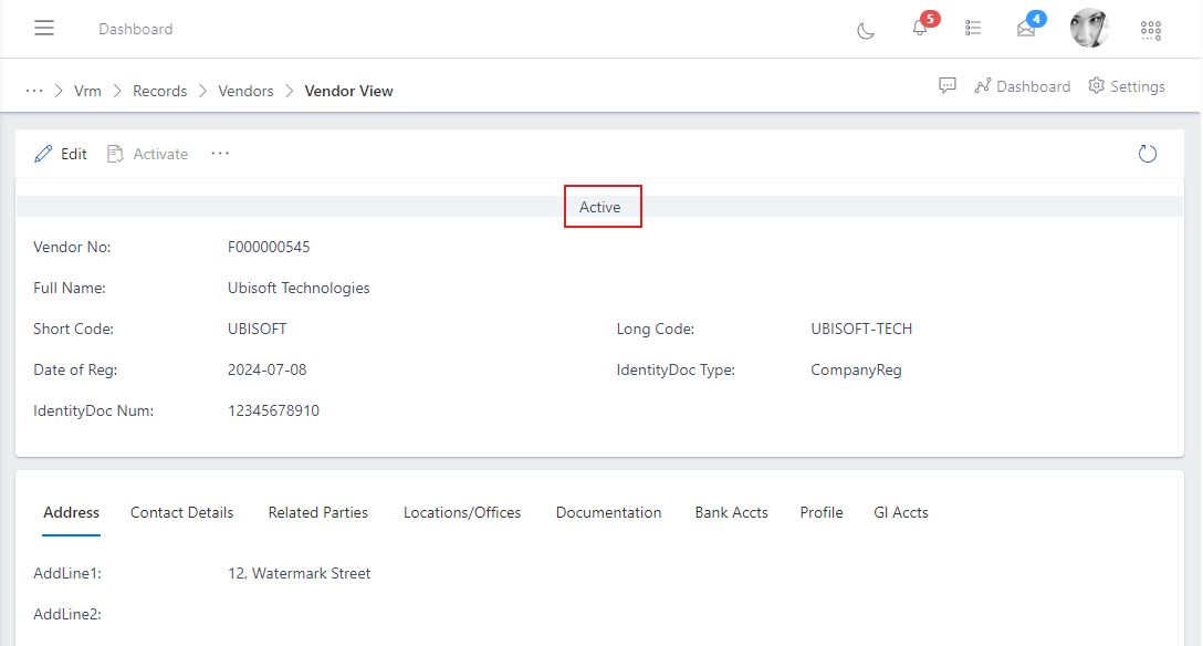 image showing vendor's active status
