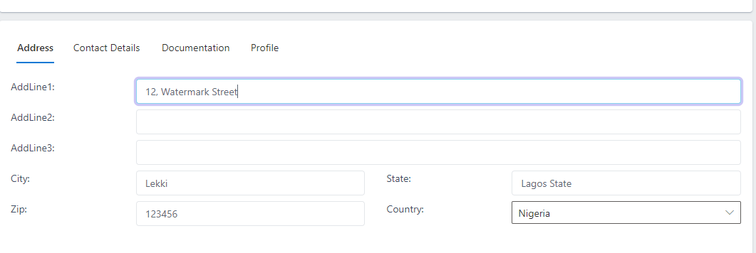 image showing address tab