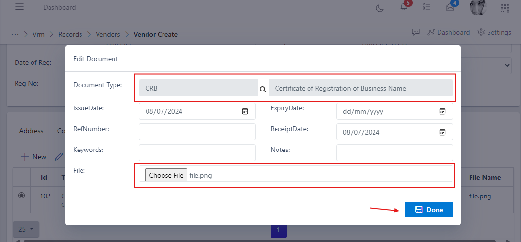 vendor documentation form