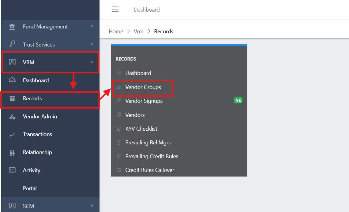 Vendor Group Navigation