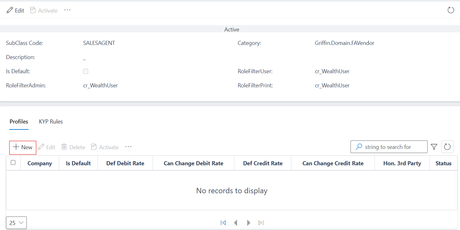 image showing new button to create vendor group profile