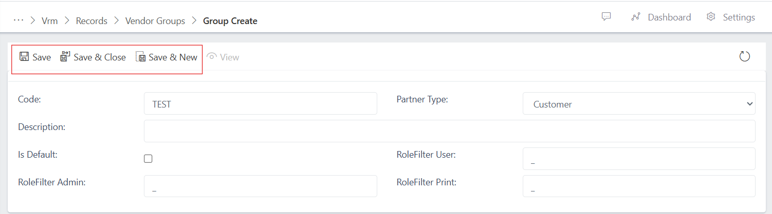 image showing vendor group save buttons